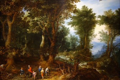 Paisaje boscoso con Abraham e Isaac de Jan the Elder Brueghel